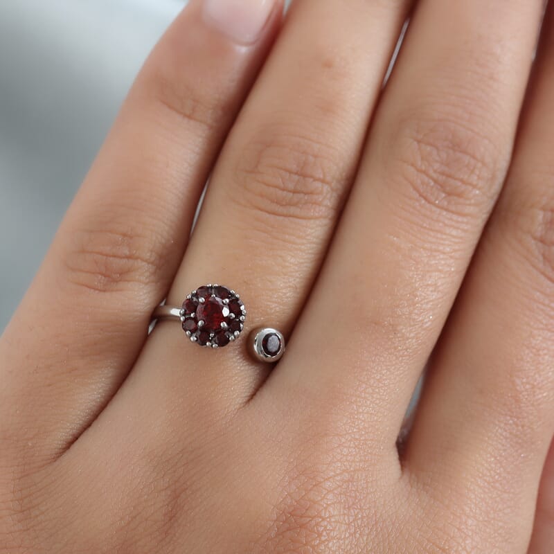 Mozambique Garnet January Birthstone Anxiety Spinner Openable Band Ring in Platinum Over Sterling Silver (Medium Adjustable Size 6-8) 1.00 ctw (Size 8.0) 1.00 ctw