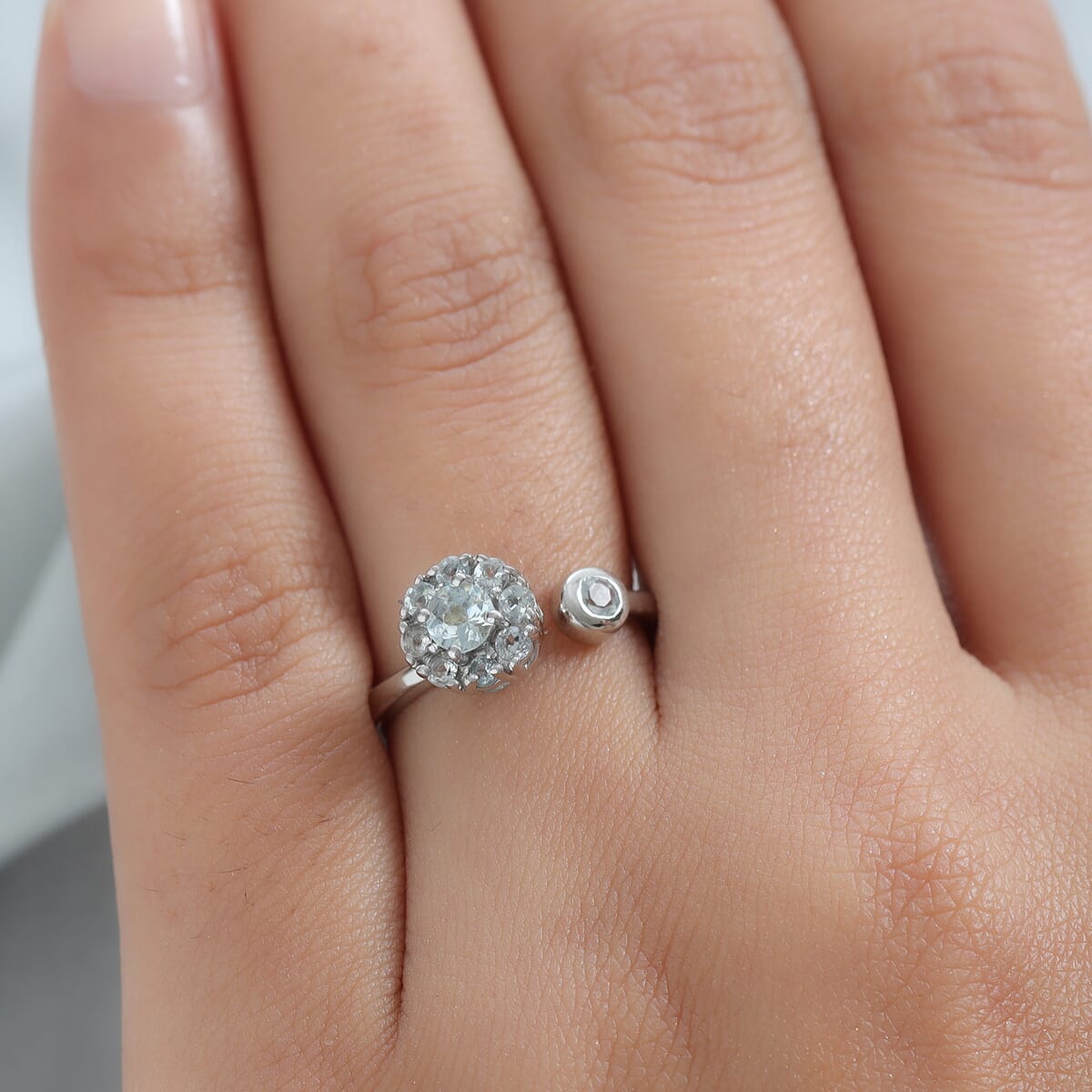 Mangoro Aquamarine Birthstone Anxiety Spinner Openable Band Ring in Platinum Over Sterling Silver (Adjustable Size 9-11) 0.65 ctw (Size 5) image number 2