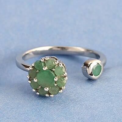 Socoto Emerald Birthstone Anxiety Spinner Openable Band Ring in Platinum Over Sterling Silver (Medium Adjustable Size 6-8) 0.75 ctw