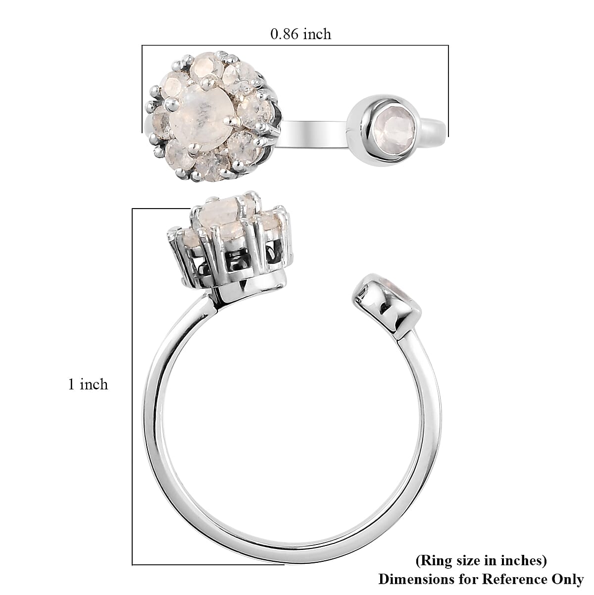 Kuisa Rainbow Moonstone Birthstone Anxiety Spinner Openable Band Ring in Platinum Over Sterling Silver (Adjustable Size 9-11) 0.70 ctw (Size 11)