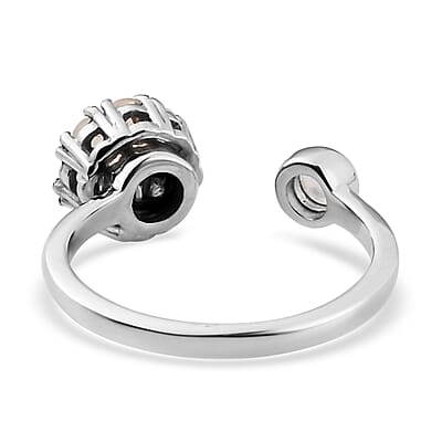 Kuisa Rainbow Moonstone Birthstone Anxiety Spinner Openable Band Ring in Platinum Over Sterling Silver (Adjustable Size 9-11) 0.70 ctw (Size 12)