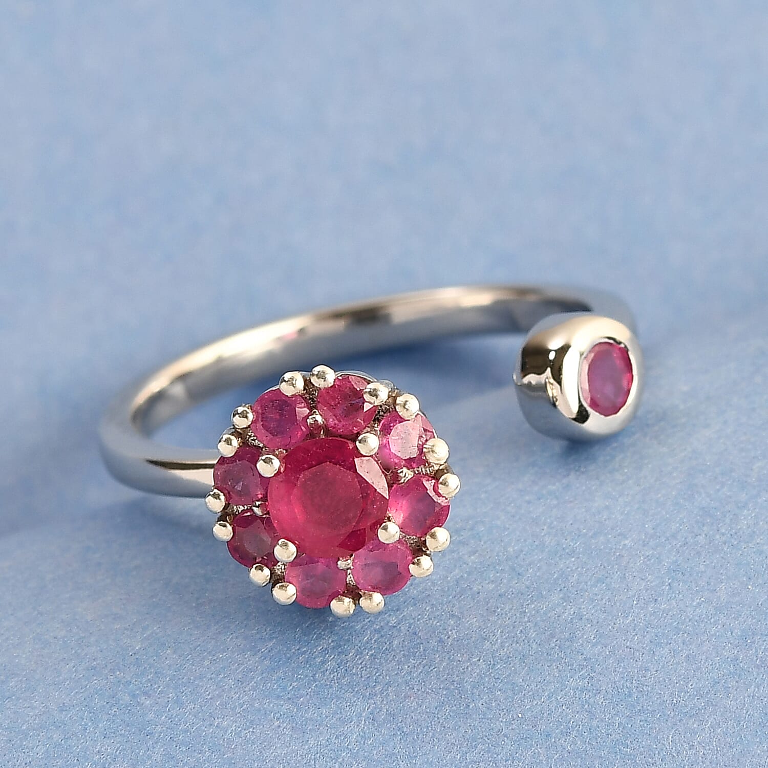 Niassa Ruby (FF) July Birthstone Anxiety Spinner Openable Band Ring in Platinum Over Sterling Silver (Medium Adjustable Size 6-8) 1.10 ctw (Size 12.0) 1.10 ctw