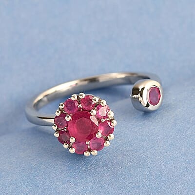 Niassa Ruby (FF) July Birthstone Anxiety Spinner Openable Band Ring in Platinum Over Sterling Silver (Medium Adjustable Size 6-8) 1.10 ctw (Size 8.0) 1.10 ctw