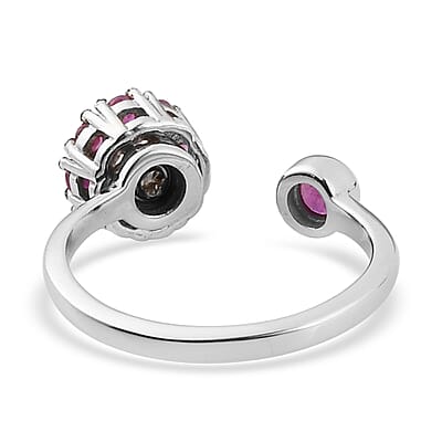 Niassa Ruby (FF) July Birthstone Anxiety Spinner Openable Band Ring in Platinum Over Sterling Silver (Medium Adjustable Size 6-8) 1.10 ctw (Size 8.0) 1.10 ctw