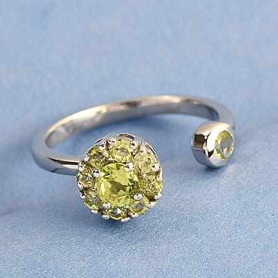 Peridot August Birthstone Anxiety Spinner Openable Band Ring in Platinum Over Sterling Silver (Adjustable Size 6-8) (Size 12.0) 0.75 ctw