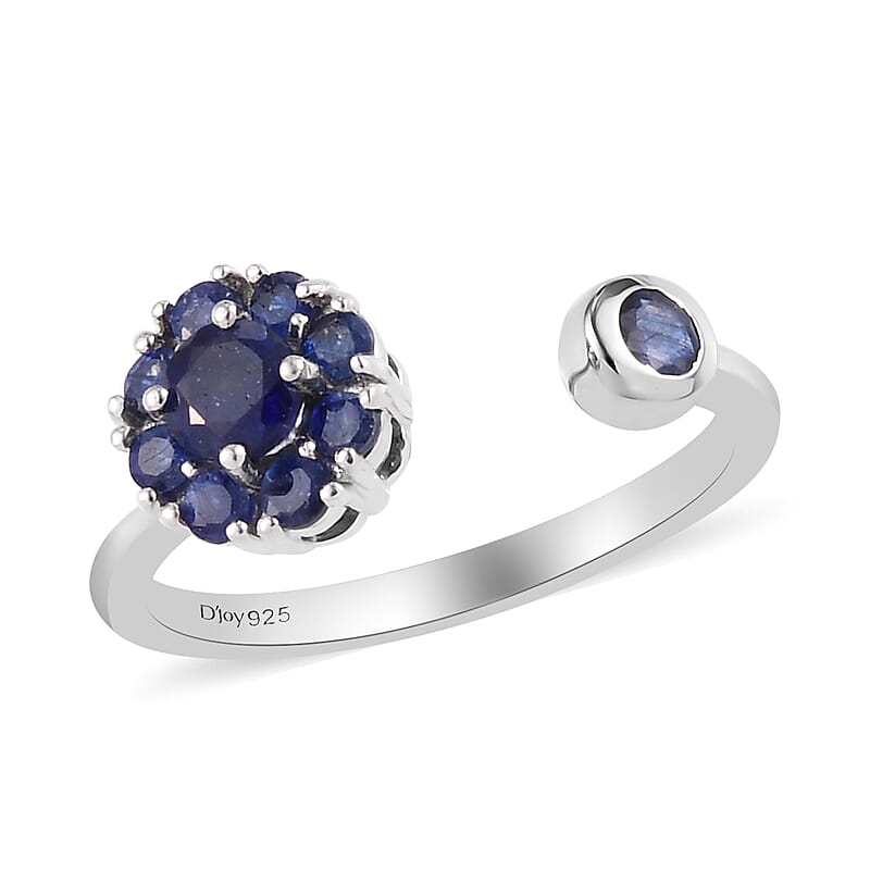 Masoala Sapphire (D) September Birthstone Anxiety Spinner Openable Band Ring in Platinum Over Sterling Silver (Large Adjustable Size 9-11) 1.10 ctw