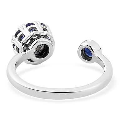Masoala Sapphire (D) September Birthstone Anxiety Spinner Openable Band Ring in Platinum Over Sterling Silver (Large Adjustable Size 9-11) 1.10 ctw