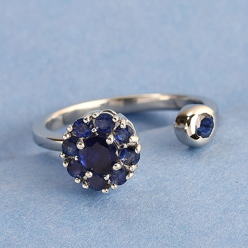 Masoala Sapphire (D) September Birthstone Anxiety Spinner Openable Band Ring in Platinum Over Sterling Silver (Large Adjustable Size 9-11) (Size 9.0) 1.10 ctw