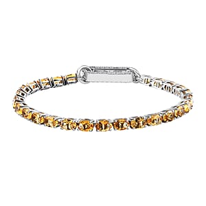 Brazilian Citrine 11.85 ctw Tennis Bracelet Platinum Over Sterling Silver, Customizable Gifts, Simulated Diamond Charm Enhancer Lock (7.25 In)