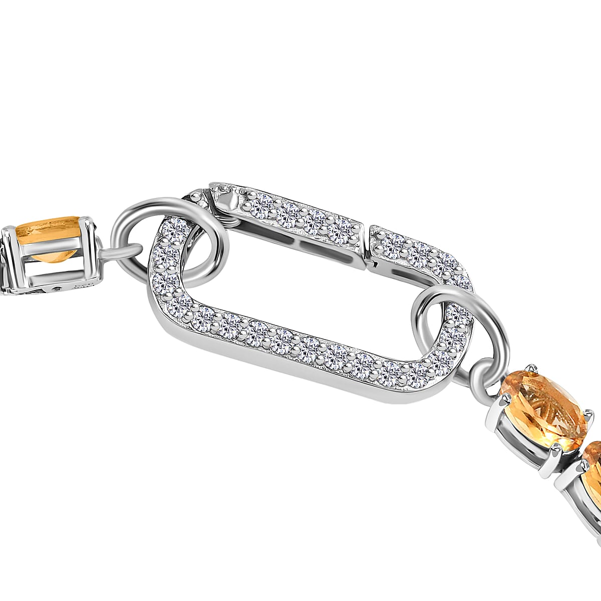 Brazilian Citrine 11.85 ctw Tennis Bracelet Platinum Over Sterling Silver, Customizable Gifts, Simulated Diamond Charm Enhancer Lock (7.25 In) image number 3