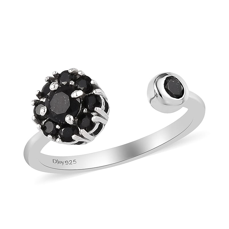 Australian Black Tourmaline Birthstone Anxiety Spinner Openable Band Ring in Platinum Over Sterling Silver (Adjustable Size 9-11) 0.70 ctw (Size 11)