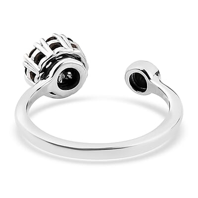 Australian Black Tourmaline Birthstone Anxiety Spinner Openable Band Ring in Platinum Over Sterling Silver (Adjustable Size 9-11) 0.70 ctw (Size 11)