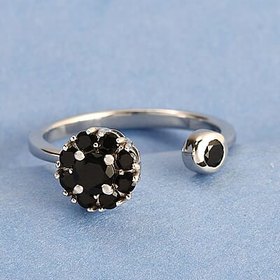 Australian Black Tourmaline Birthstone Anxiety Spinner Openable Band Ring in Platinum Over Sterling Silver (Adjustable Size 9-11) 0.70 ctw (Size 5)