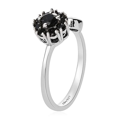 Australian Black Tourmaline Birthstone Anxiety Spinner Openable Band Ring in Platinum Over Sterling Silver (Adjustable Size 9-11) 0.70 ctw (Size 5)