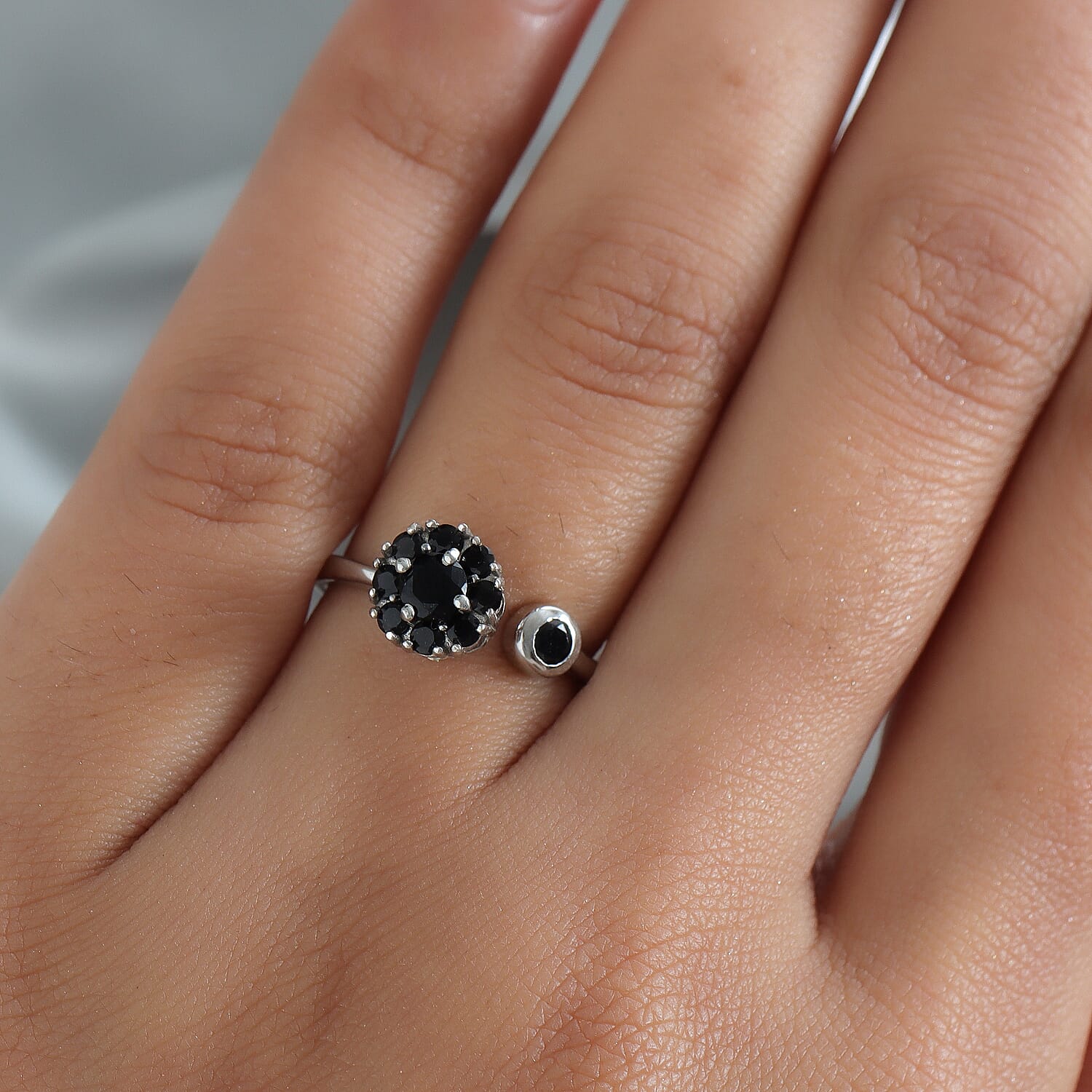 Australian Black Tourmaline Birthstone Anxiety Spinner Openable Band Ring in Platinum Over Sterling Silver (Adjustable Size 9-11) 0.70 ctw (Size 6)