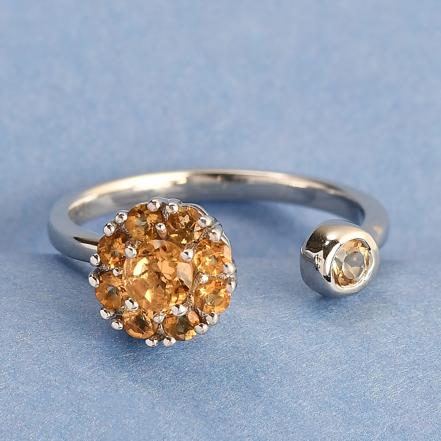 Brazilian Citrine November Birthstone Anxiety Spinner Openable Band Ring in Platinum Over Sterling Silver (Medium Adjustable Size 6-8) (Size 11.0) 0.70 ctw