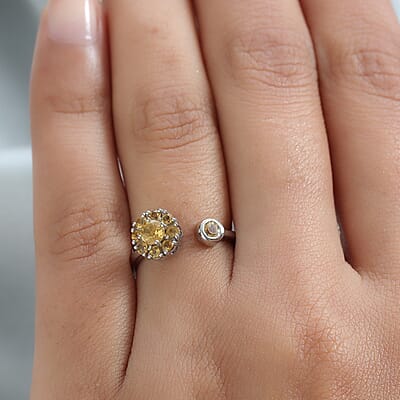 Brazilian Citrine November Birthstone Anxiety Spinner Openable Band Ring in Platinum Over Sterling Silver (Medium Adjustable Size 6-8) (Size 11.0) 0.70 ctw