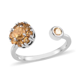 Brazilian Citrine November Birthstone Anxiety Spinner Openable Band Ring in Platinum Over Sterling Silver (Medium Adjustable Size 6-8) (Size 5.0) 0.70 ctw