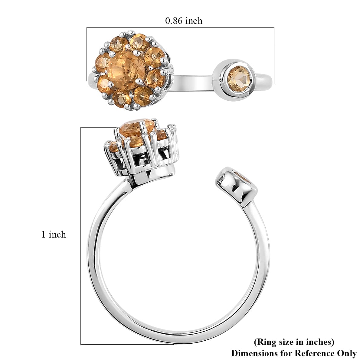 Brazilian Citrine November Birthstone Anxiety Spinner Openable Band Ring in Platinum Over Sterling Silver (Medium Adjustable Size 6-8) (Size 8.0) 0.70 ctw