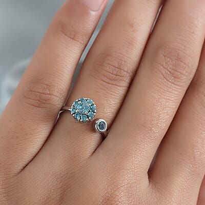 Cambodian Blue Zircon December Birthstone Anxiety Spinner Openable Band Ring in Platinum Over Sterling Silver (Medium Adjustable Size 6-8) (Size 11.0) 1.15 ctw