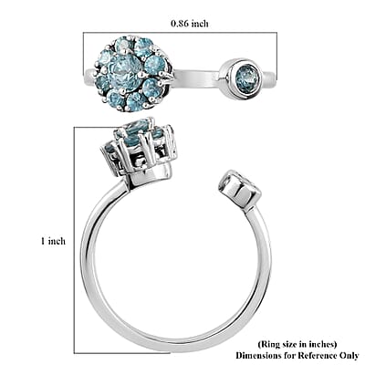 Cambodian Blue Zircon December Birthstone Anxiety Spinner Openable Band Ring in Platinum Over Sterling Silver (Medium Adjustable Size 6-8) (Size 11.0) 1.15 ctw