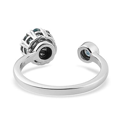 Cambodian Blue Zircon December Birthstone Anxiety Spinner Openable Band Ring in Platinum Over Sterling Silver (Medium Adjustable Size 6-8) (Size 12.0) 1.15 ctw