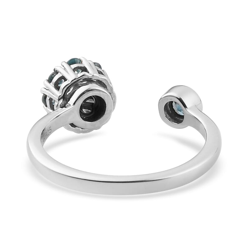 Cambodian Blue Zircon December Birthstone Anxiety Spinner Openable Band Ring in Platinum Over Sterling Silver (Medium Adjustable Size 6-8) (Size 9.0) 1.15 ctw
