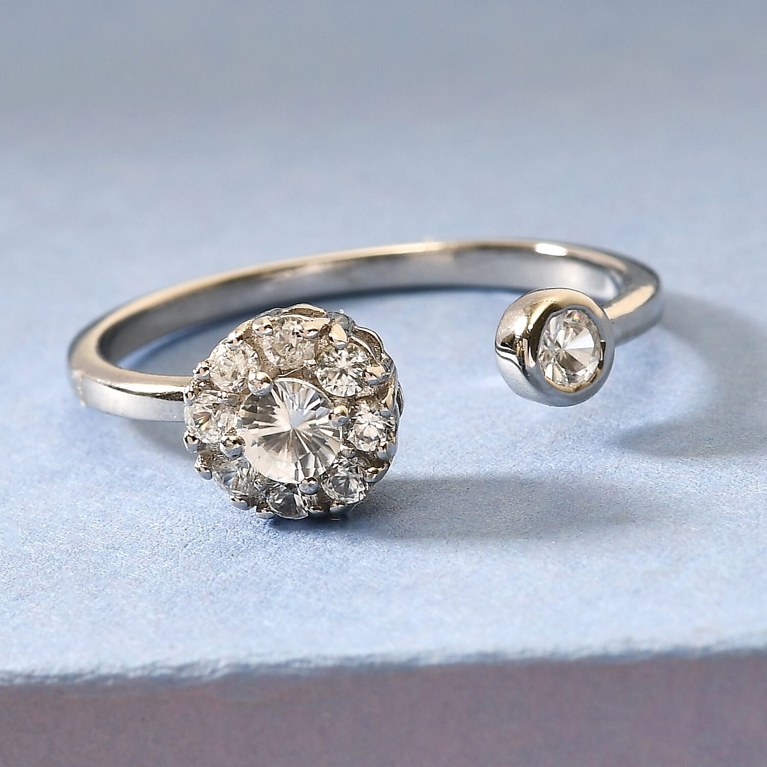 White Zircon Birthstone Anxiety Spinner Openable Band Ring in Platinum Over Sterling Silver (Medium Adjustable Size 9-11) 0.90 ctw (Size 11)