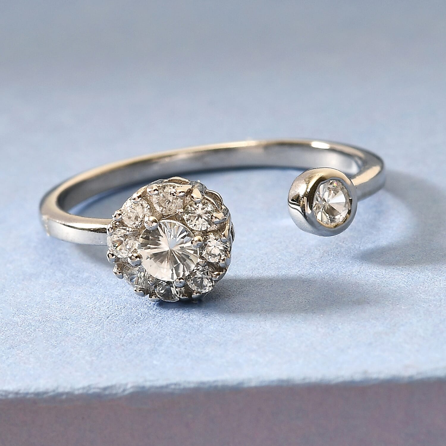 White Zircon Birthstone Anxiety Spinner Openable Band Ring in Platinum Over Sterling Silver (Medium Adjustable Size 9-11) 0.90 ctw (Size 12)