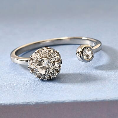 White Zircon Birthstone Anxiety Spinner Openable Band Ring in Platinum Over Sterling Silver (Medium Adjustable Size 9-11) 0.90 ctw (Size 12)