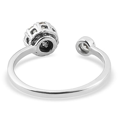 White Zircon Birthstone Anxiety Spinner Openable Band Ring in Platinum Over Sterling Silver (Medium Adjustable Size 9-11) 0.90 ctw (Size 12)