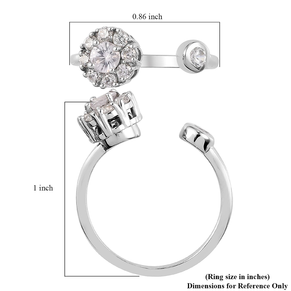 White Zircon Birthstone Anxiety Spinner Openable Band Ring in Platinum Over Sterling Silver (Medium Adjustable Size 9-11) 0.90 ctw (Size 5)