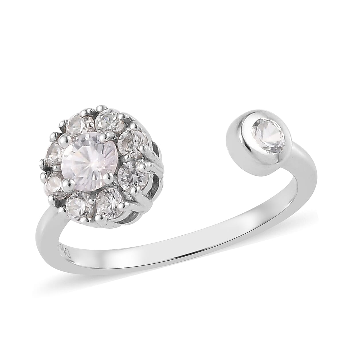 White Zircon Birthstone Anxiety Spinner Openable Band Ring in Platinum Over Sterling Silver (Medium Adjustable Size 9-11) 0.90 ctw (Size 8)