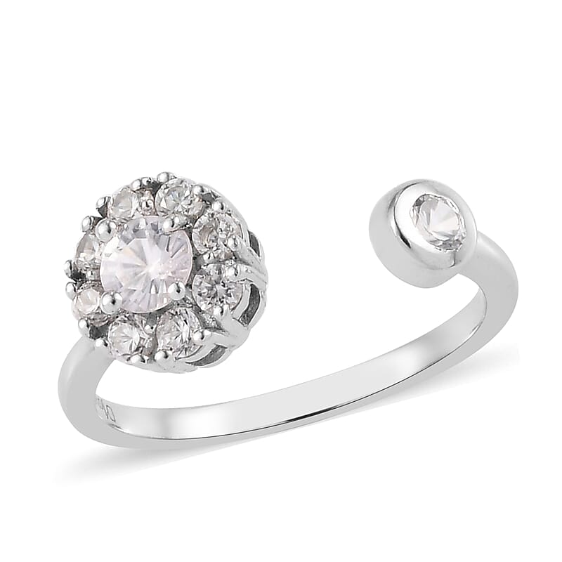 White Zircon Birthstone Anxiety Spinner Openable Band Ring in Platinum Over Sterling Silver (Medium Adjustable Size 9-11) 0.90 ctw (Size 9)