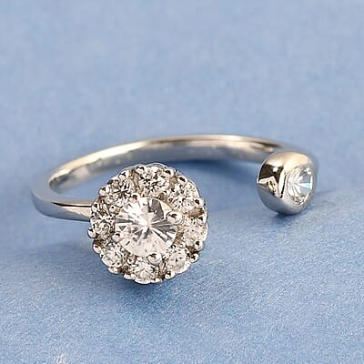 White Zircon Birthstone Anxiety Spinner Openable Band Ring in Platinum Over Sterling Silver (Medium Adjustable Size 9-11) 0.90 ctw (Size 9)