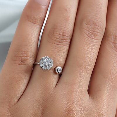 White Zircon Birthstone Anxiety Spinner Openable Band Ring in Platinum Over Sterling Silver (Medium Adjustable Size 9-11) 0.90 ctw (Size 9)