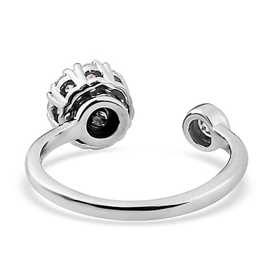 White Zircon Birthstone Anxiety Spinner Openable Band Ring in Platinum Over Sterling Silver (Medium Adjustable Size 9-11) 0.90 ctw (Size 9)