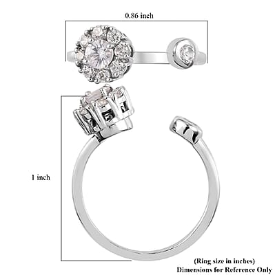 White Zircon Birthstone Anxiety Spinner Openable Band Ring in Platinum Over Sterling Silver (Medium Adjustable Size 9-11) 0.90 ctw (Size 9)