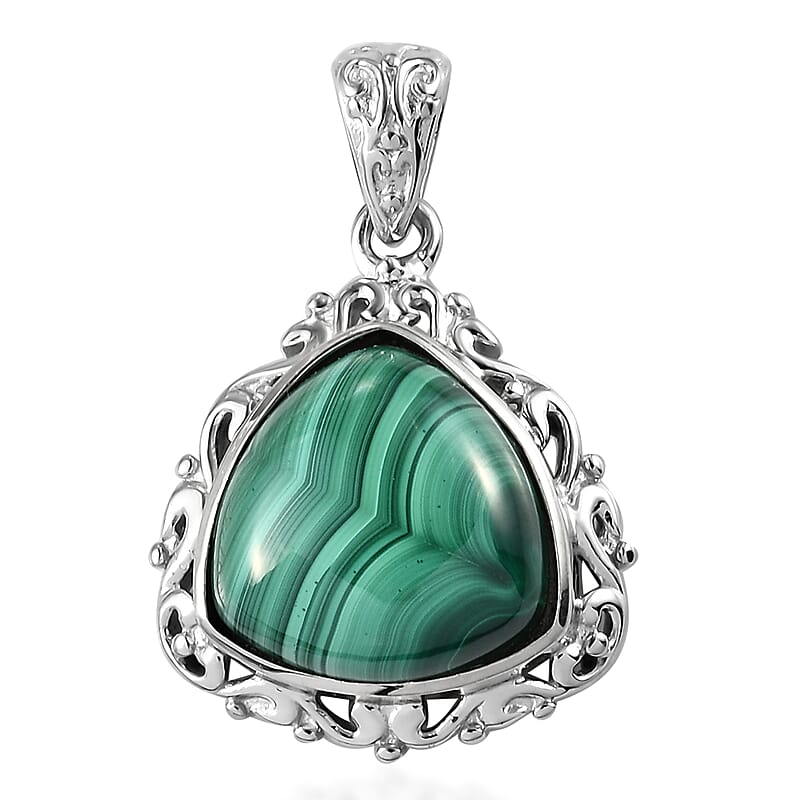 African Malachite Solitaire Pendant in Platinum Over Copper with Magnet 13.40 ctw