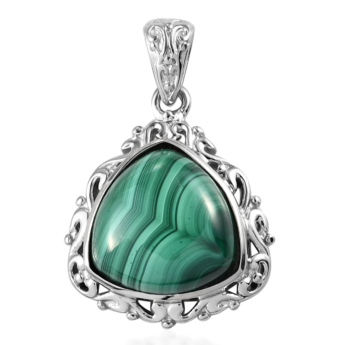African Malachite Solitaire Pendant in Platinum Over Copper with Magnet 13.40 ctw image number 0