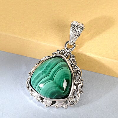 African Malachite Solitaire Pendant in Platinum Over Copper with Magnet 13.40 ctw