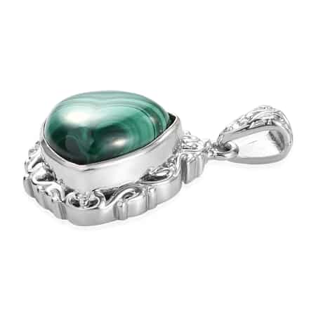 African Malachite Solitaire Pendant in Platinum Over Copper with Magnet 13.40 ctw image number 2