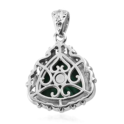 African Malachite Solitaire Pendant in Platinum Over Copper with Magnet 13.40 ctw