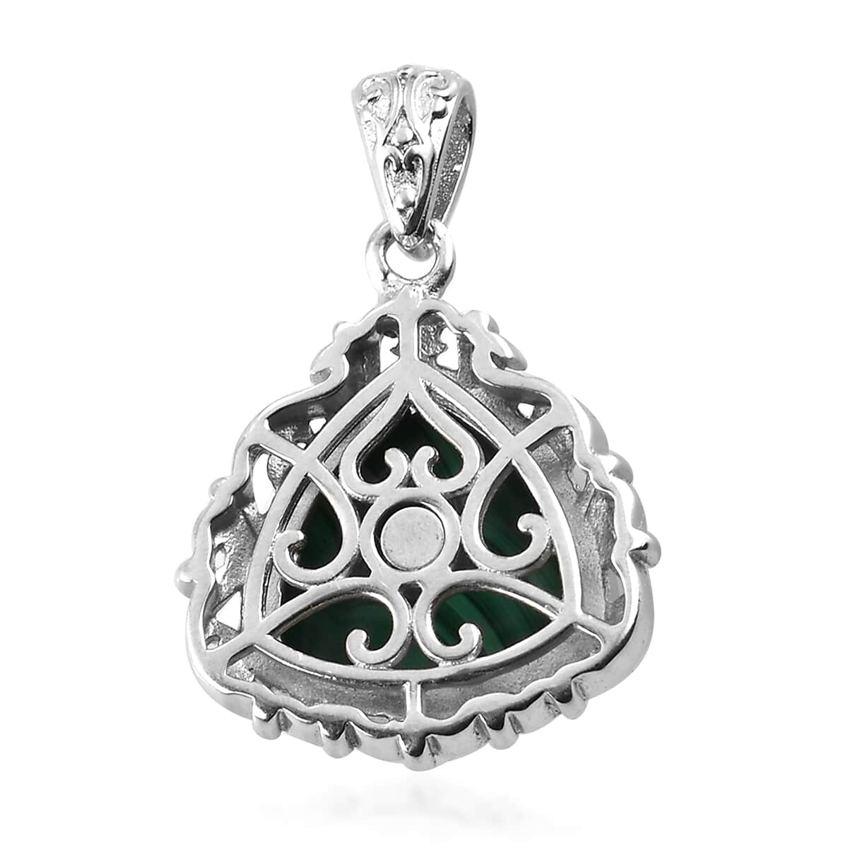 African Malachite Solitaire Pendant in Platinum Over Copper with Magnet 13.40 ctw image number 3