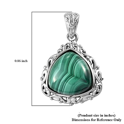 African Malachite Solitaire Pendant in Platinum Over Copper with Magnet 13.40 ctw
