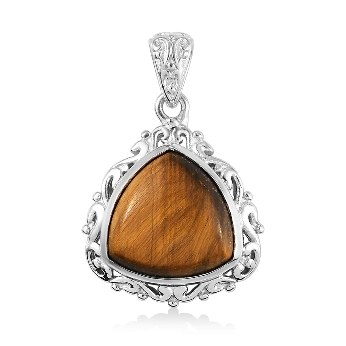 Tiger's Eye Solitaire Pendant in Platinum Over Copper with Magnet 11.30 ctw image number 0
