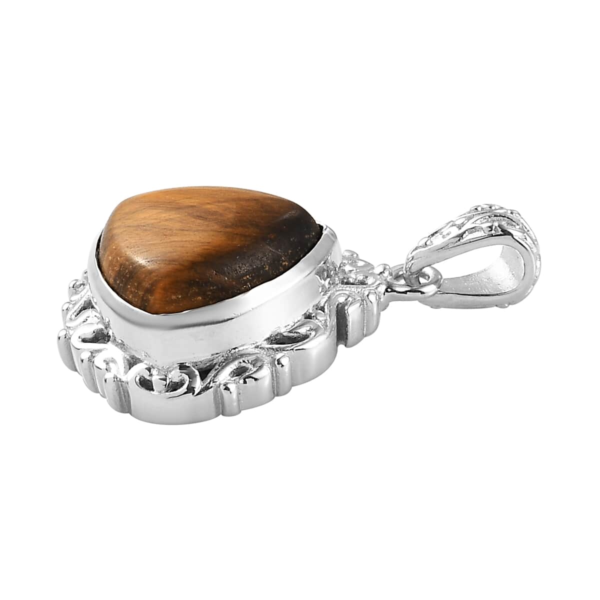 Tiger's Eye Solitaire Pendant in Platinum Over Copper with Magnet 11.30 ctw image number 2