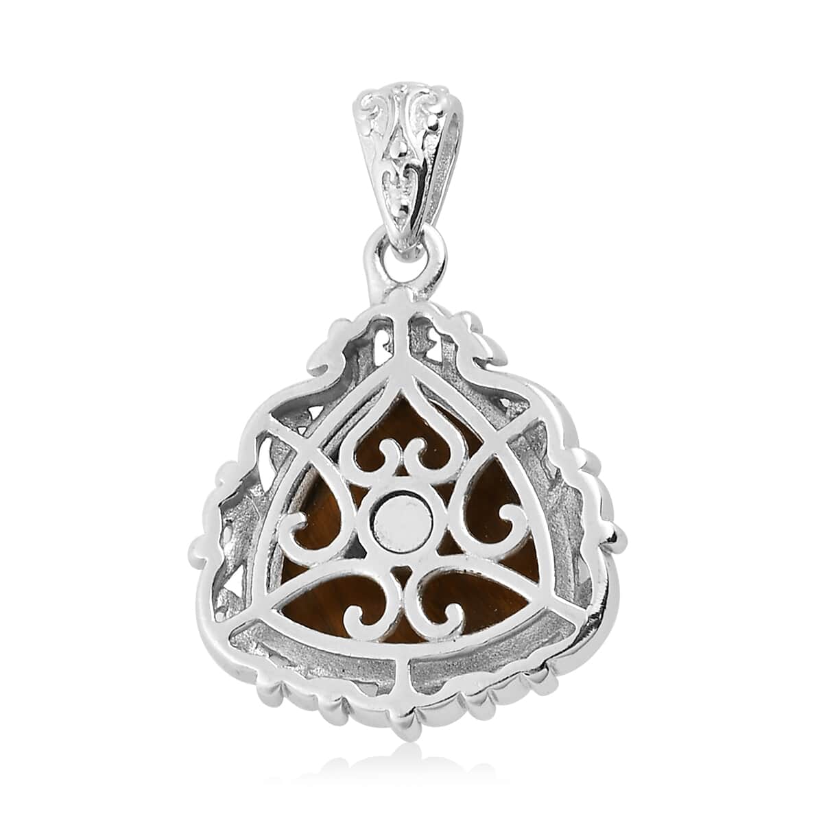 Tiger's Eye Solitaire Pendant in Platinum Over Copper with Magnet 11.30 ctw image number 3