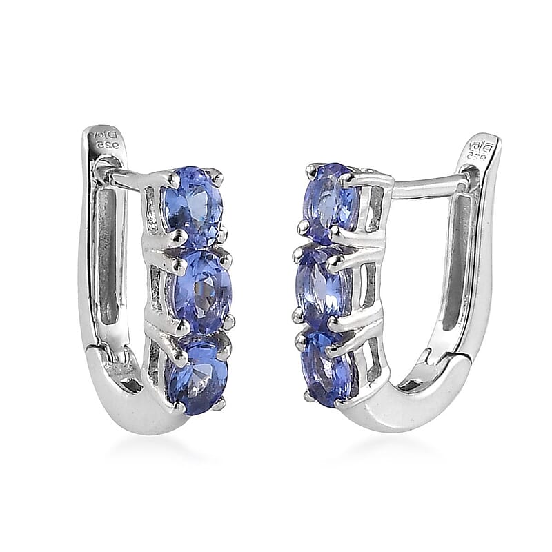 AAA Tanzanite Huggie Hoop Earrings in Platinum Over Sterling Silver 1.00 ctw