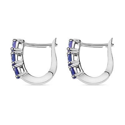 AAA Tanzanite Huggie Hoop Earrings in Platinum Over Sterling Silver 1.00 ctw